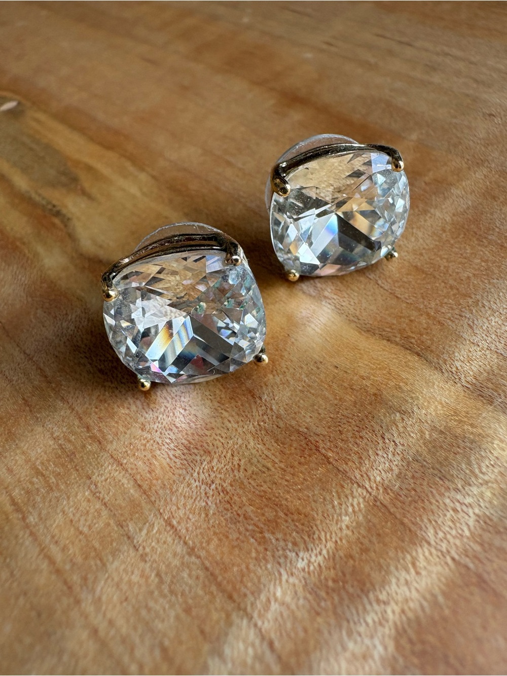 Kate Spade Clear Crystal Cushion-Cut Large Stud Earrings - Gold Setting